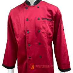 長袖大廚工作服 紅黑